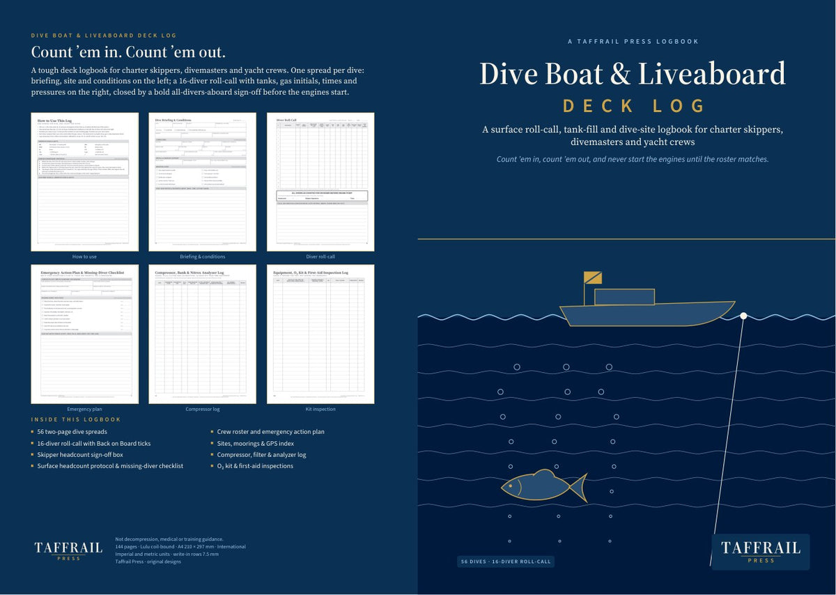 Dive Boat & Liveaboard Deck Log — hardcover case-laminate edition preview (Taffrail Press)