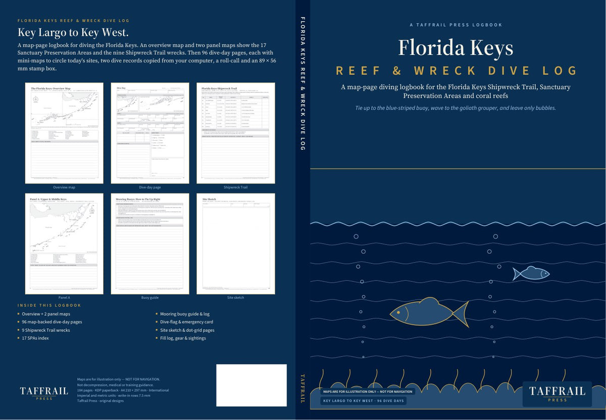 Florida Keys Reef & Wreck Dive Log: Key Largo to Key West — interior reference / map overview (Taffrail Press) — sketch map,
