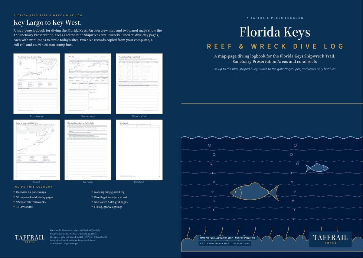 Florida Keys Reef & Wreck Dive Log: Key Largo to Key West — hardcover case-laminate edition preview (Taffrail Press)