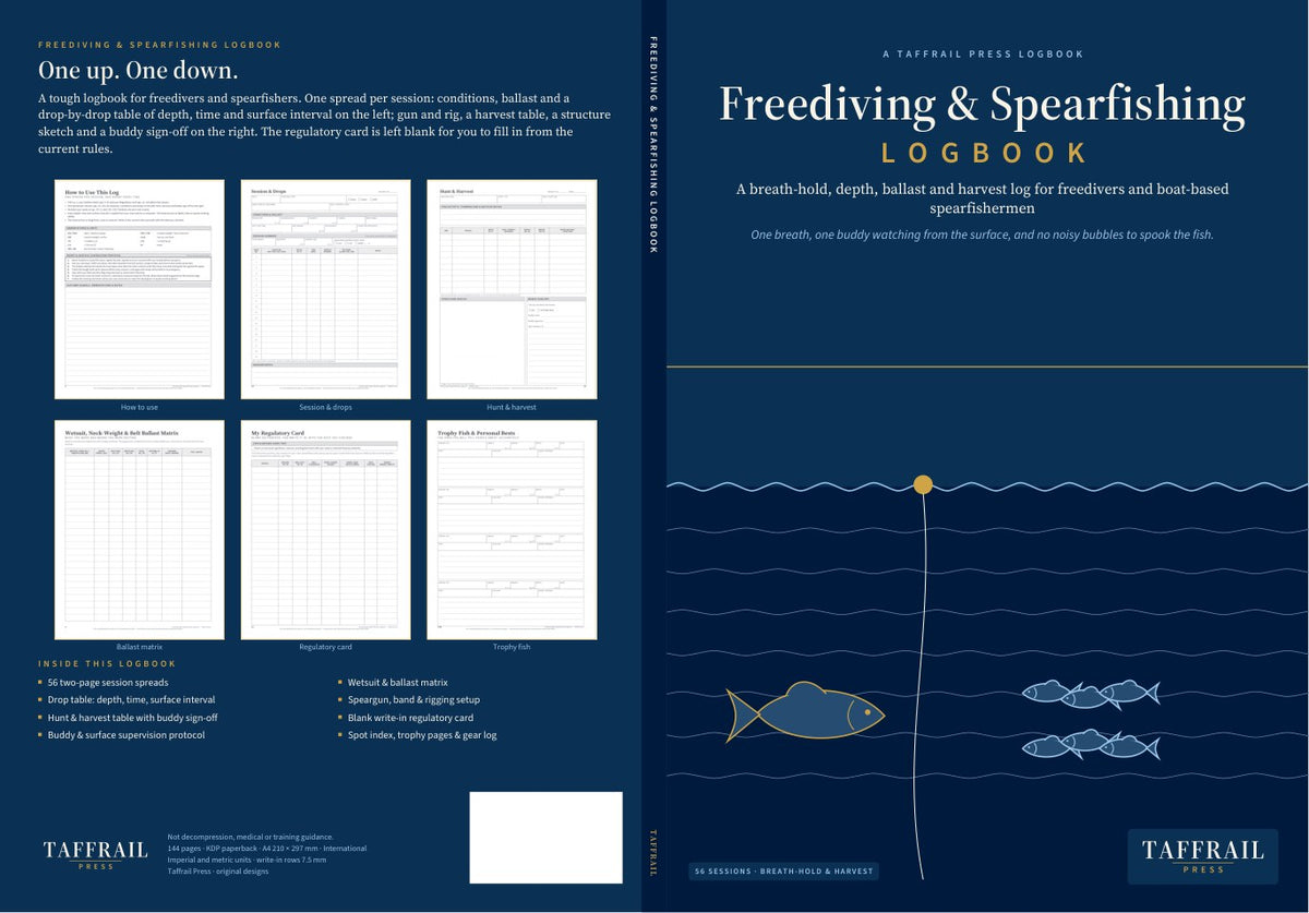Freediving & Spearfishing Logbook — interior reference / map overview (Taffrail Press)