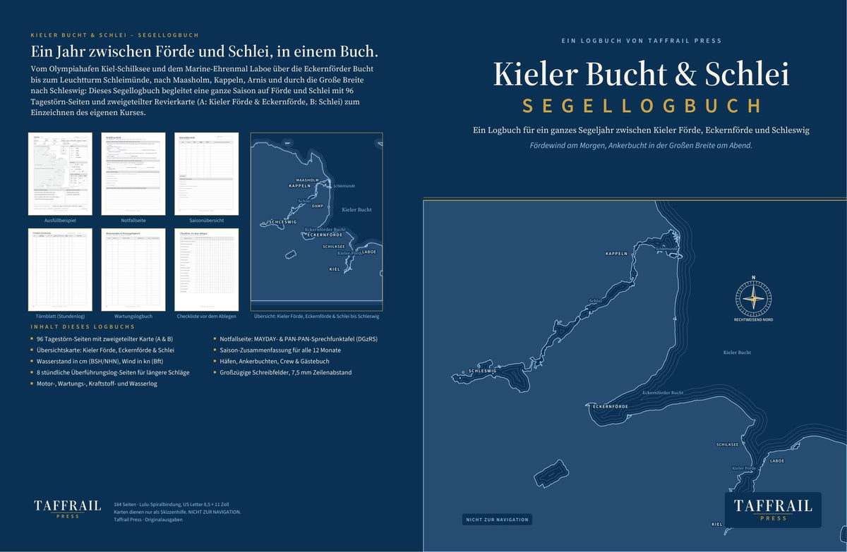 Kieler Bucht & Schlei – Segellogbuch — cover & spine preview (a4 / international) (Taffrail Press)
