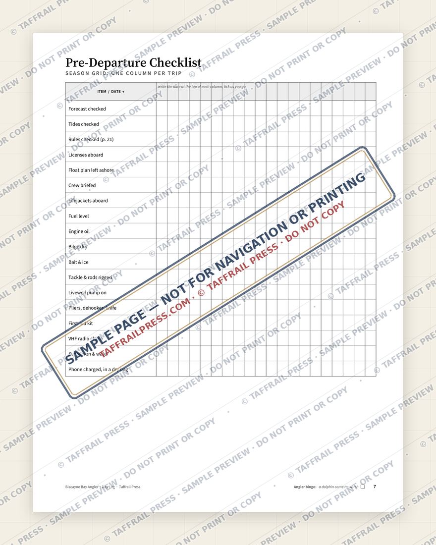 Biscayne Bay Angler's Day Log — Interior preview 5: Checklists, readiness & planning (watermarked sample)