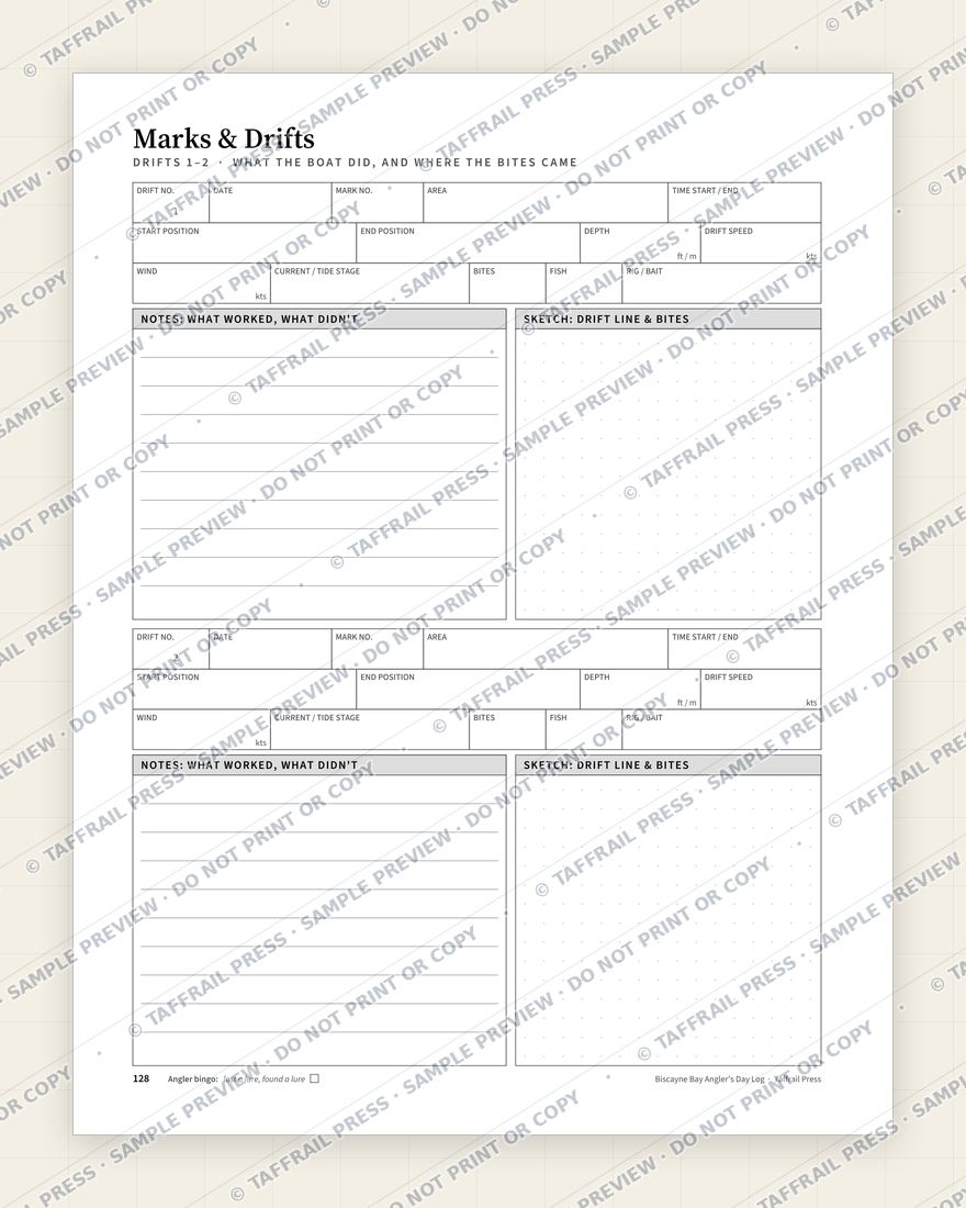 Biscayne Bay Angler's Day Log — Interior preview 6: Regional reference tables & directory (watermarked sample)