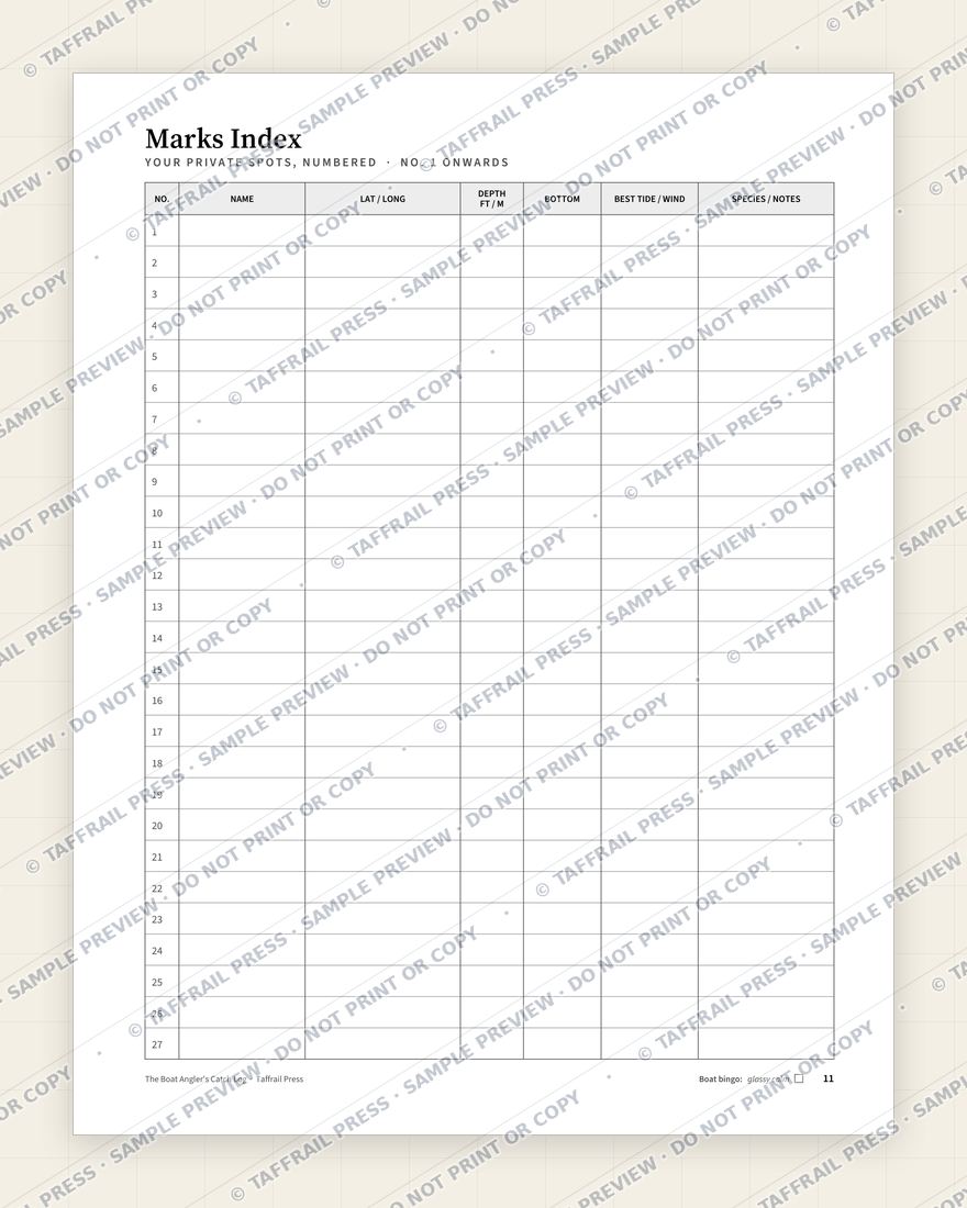 The Boat Angler's Catch Log — Interior preview 6: Regional reference tables & directory (watermarked sample)