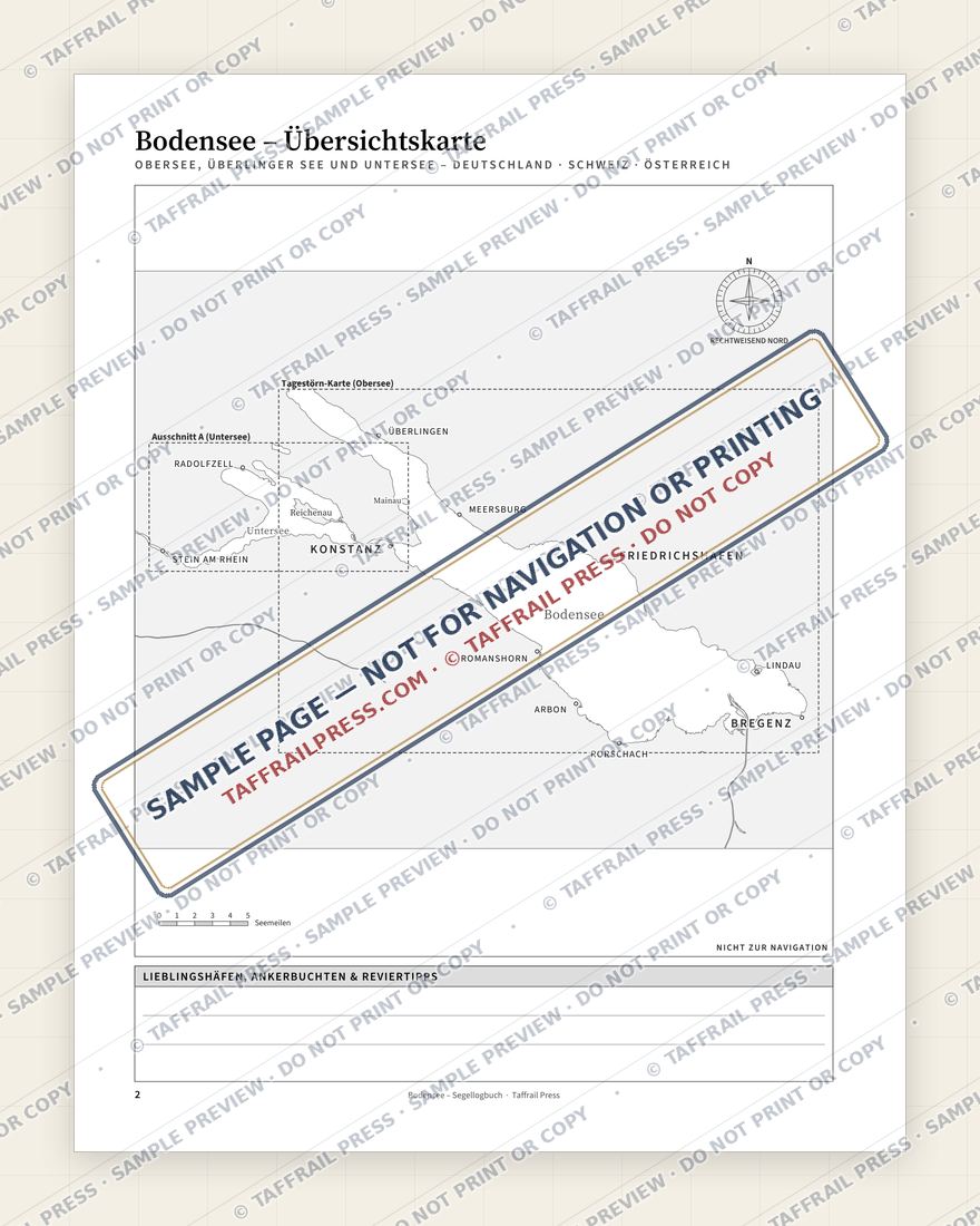 Bodensee – Segellogbuch — Interior preview 2: Regional overview map & contents (watermarked sample)