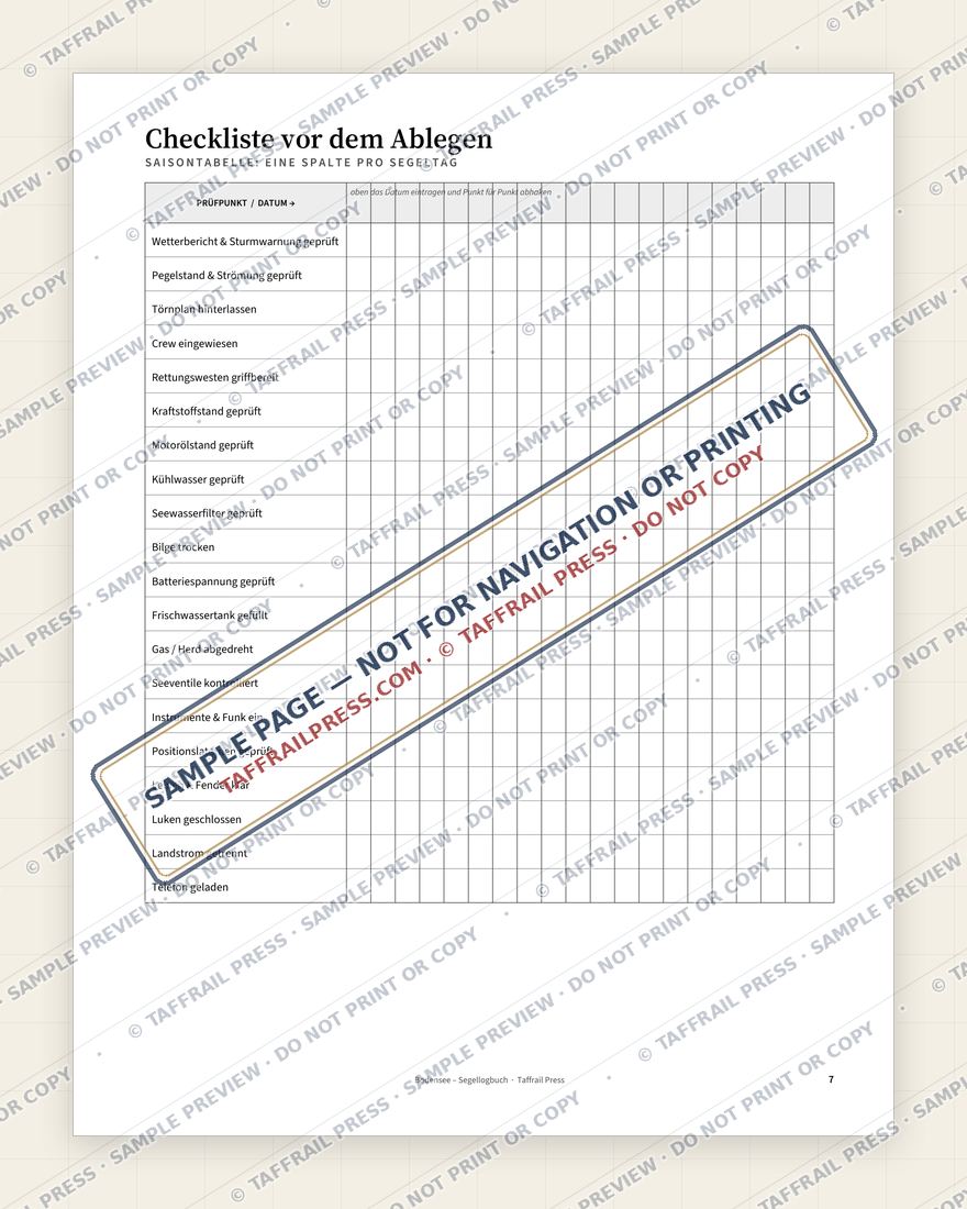 Bodensee – Segellogbuch — Interior preview 5: Checklists, readiness & planning (watermarked sample)
