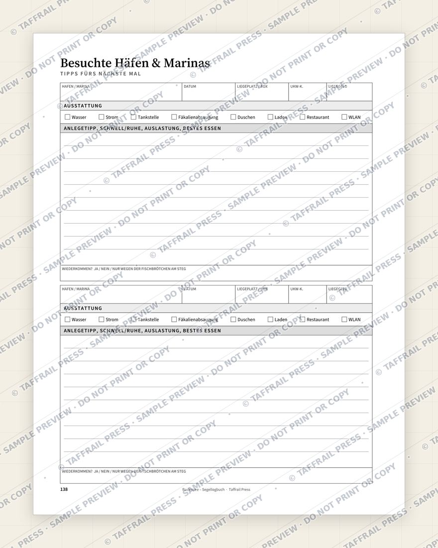 Bodensee – Segellogbuch — Interior preview 6: Regional reference tables & directory (watermarked sample)