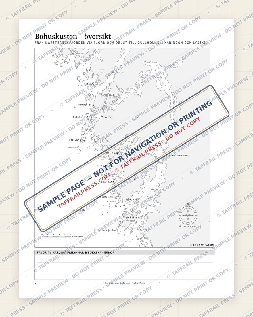 Bohuskusten – Seglarlogg — Interior preview 2: Regional overview map & contents (watermarked sample)