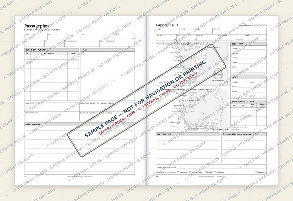 Bohuskusten – Seglarlogg — Interior preview 4: Two-page open log spread (watermarked sample)
