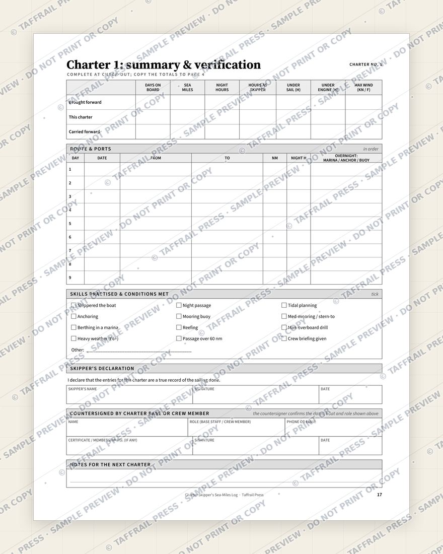 Charter Skipper's Sea-Miles Log — Interior preview 6: Regional reference tables & directory (watermarked sample)