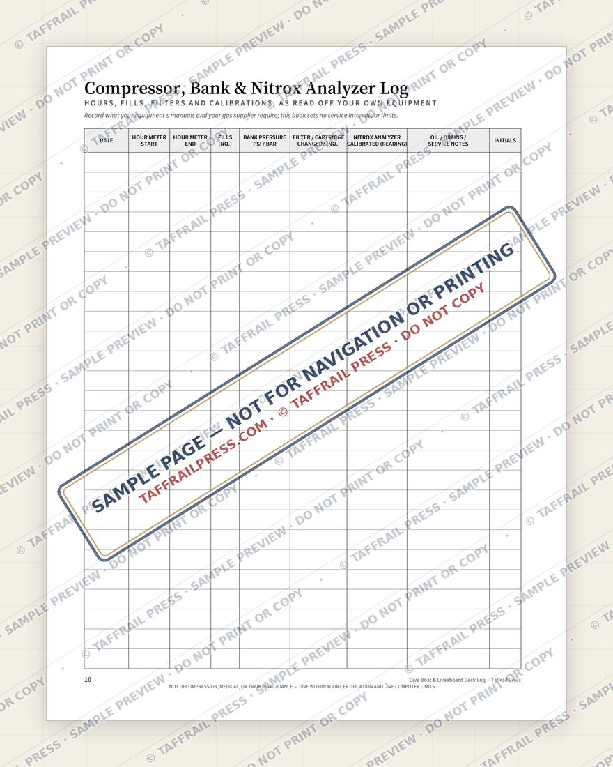 Dive Boat & Liveaboard Deck Log — Interior preview 5: Checklists, readiness & planning (watermarked sample)