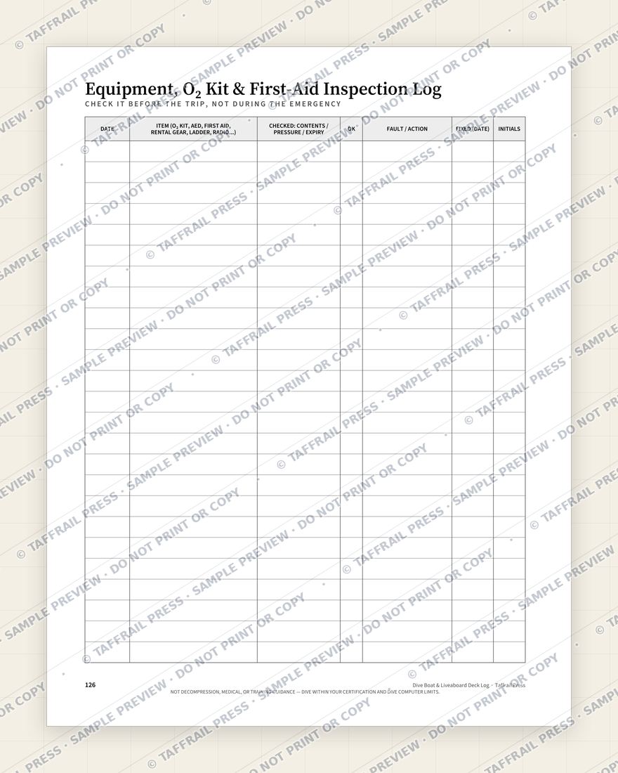 Dive Boat & Liveaboard Deck Log — Interior preview 6: Regional reference tables & directory (watermarked sample)