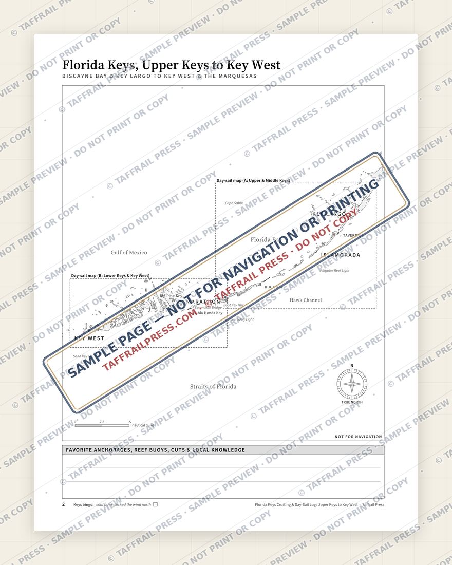 Florida Keys Cruising & Day-Sail Log: Upper Keys to Key West — Interior preview 2: Regional overview map & contents (watermarked sample)