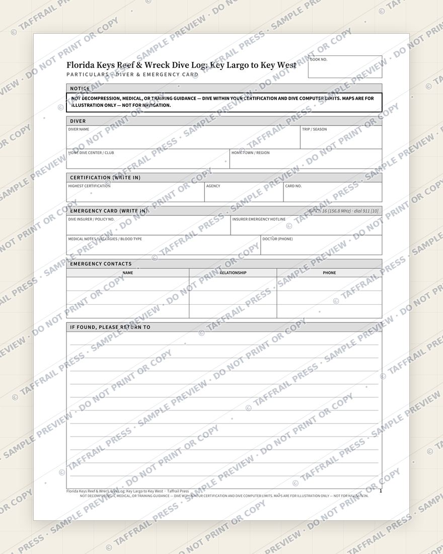 Florida Keys Reef & Wreck Dive Log: Key Largo to Key West — Interior preview 1: Vessel & crew particulars (watermarked sample)