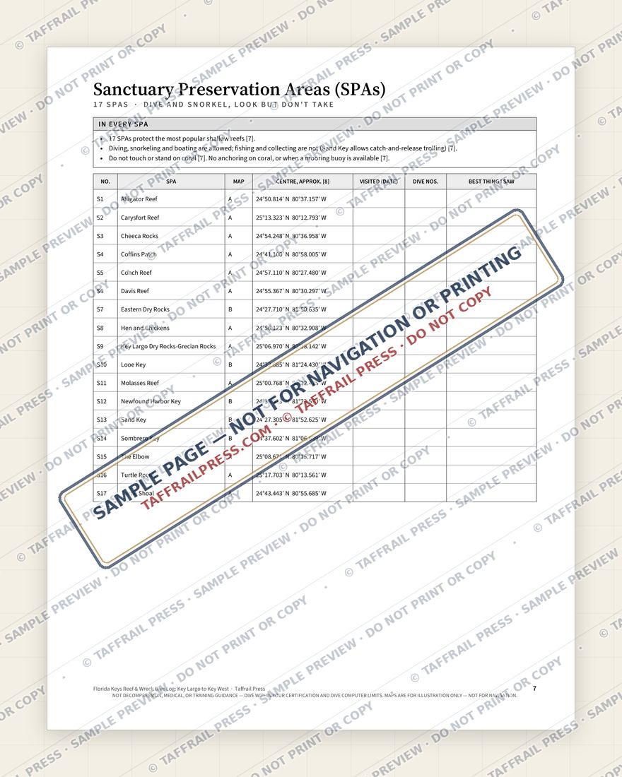 Florida Keys Reef & Wreck Dive Log: Key Largo to Key West — Interior preview 3: Safety, emergency & pre-departure (watermarked sample)