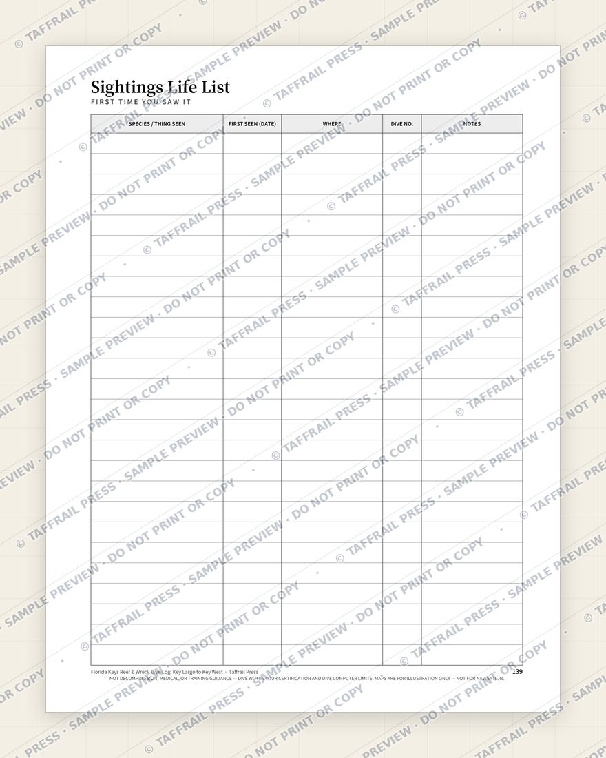 Florida Keys Reef & Wreck Dive Log: Key Largo to Key West — Interior preview 7: Season summary & totals (watermarked sample)