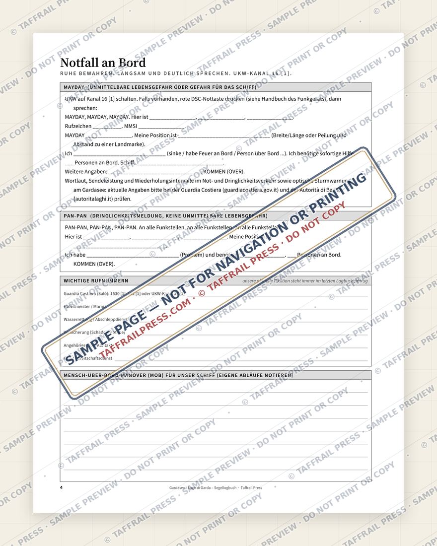 Gardasee / Lago di Garda – Segellogbuch — Interior preview 3: Safety, emergency & pre-departure (watermarked sample)