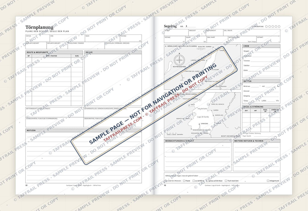 Gardasee / Lago di Garda – Segellogbuch — Interior preview 4: Two-page open log spread (watermarked sample)