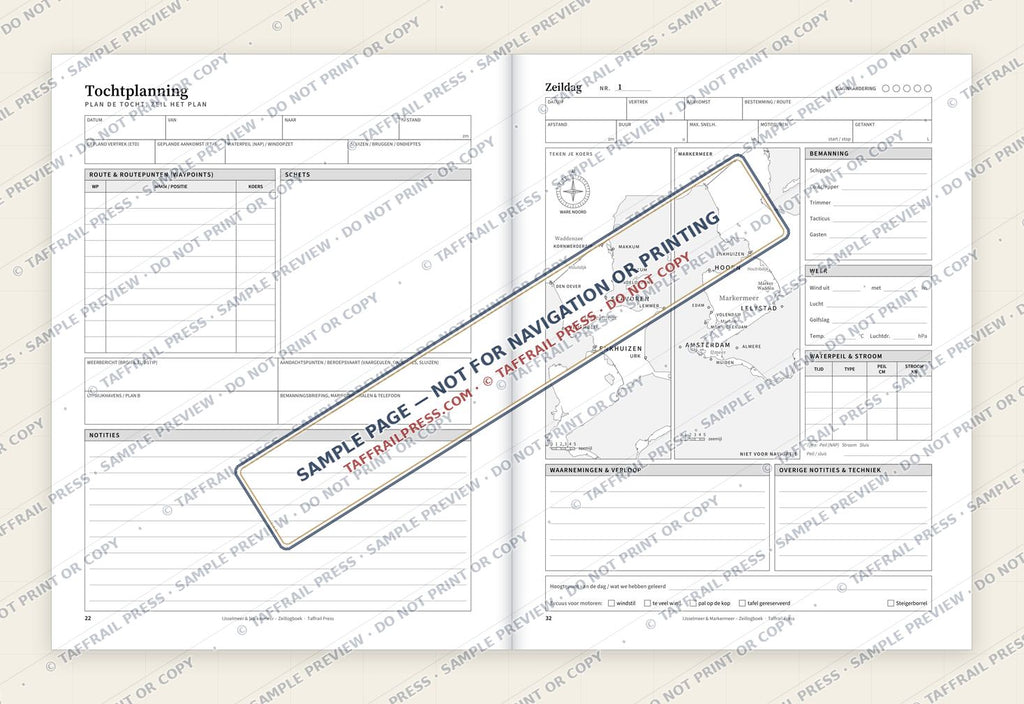 IJsselmeer & Markermeer – Zeillogboek — Interior preview 4: Two-page open log spread (watermarked sample)