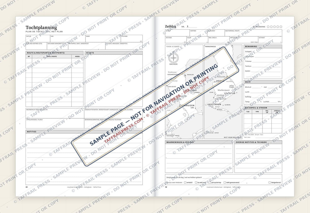 IJsselmeer & Markermeer – Zeillogboek — Interior preview 4: Two-page open log spread (watermarked sample)