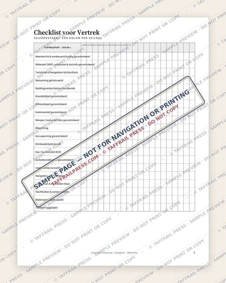 IJsselmeer & Markermeer – Zeillogboek — Interior preview 5: Checklists, readiness & planning (watermarked sample)