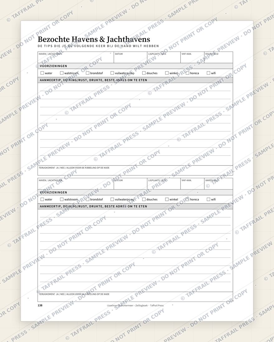 IJsselmeer & Markermeer – Zeillogboek — Interior preview 6: Regional reference tables & directory (watermarked sample)
