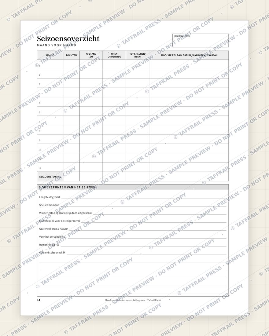 IJsselmeer & Markermeer – Zeillogboek — Interior preview 7: Season summary & totals (watermarked sample)