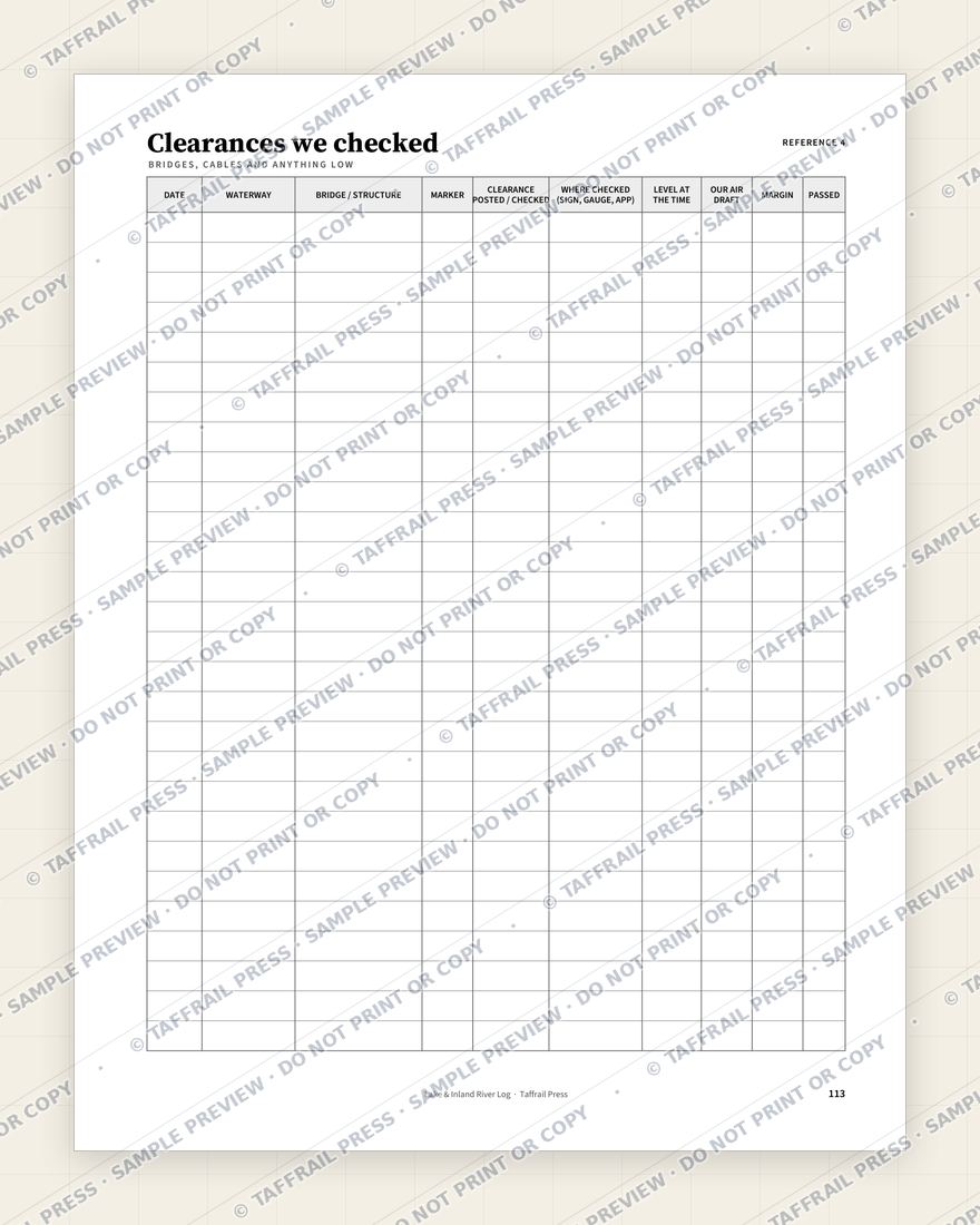 Lake & Inland River Log — Interior preview 6: Regional reference tables & directory (watermarked sample)