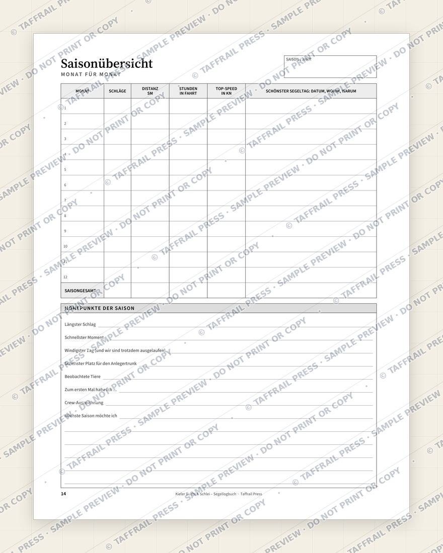Kieler Bucht & Schlei – Segellogbuch — Interior preview 7: Season summary & totals (watermarked sample)