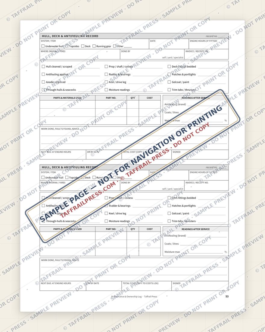 Boat Maintenance & Ownership Log — Interior preview 5: Checklists, readiness & planning (watermarked sample)