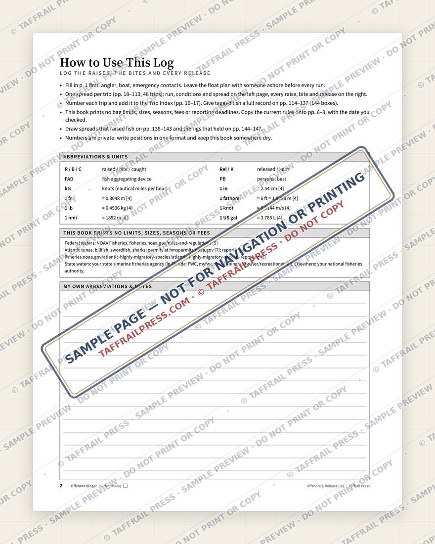 Offshore & Release Log — Interior preview 2: Regional overview map & contents (watermarked sample)