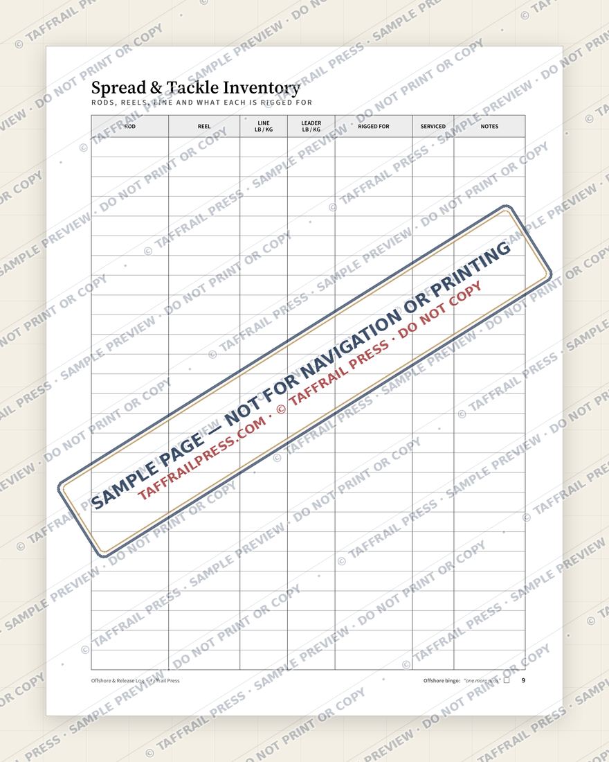 Offshore & Release Log — Interior preview 5: Checklists, readiness & planning (watermarked sample)