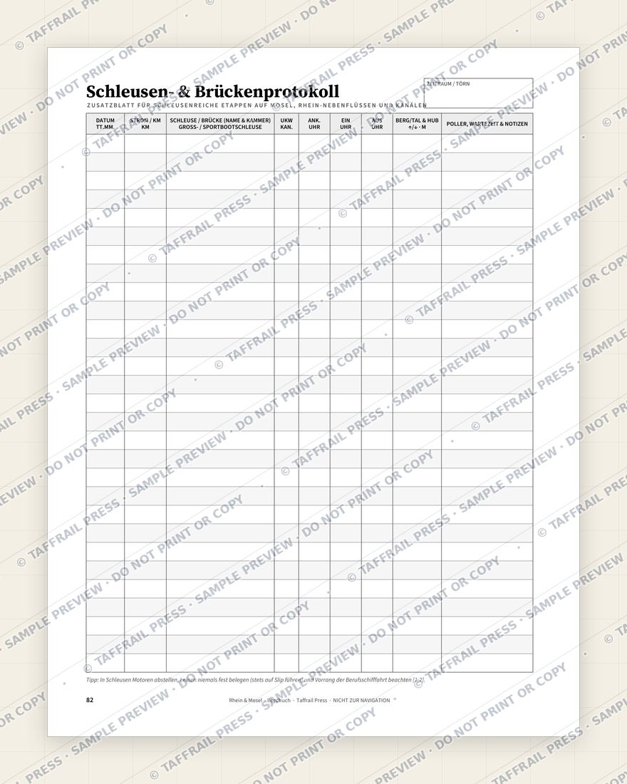 Rhein & Mosel – Bordbuch — Interior preview 6: Regional reference tables & directory (watermarked sample)