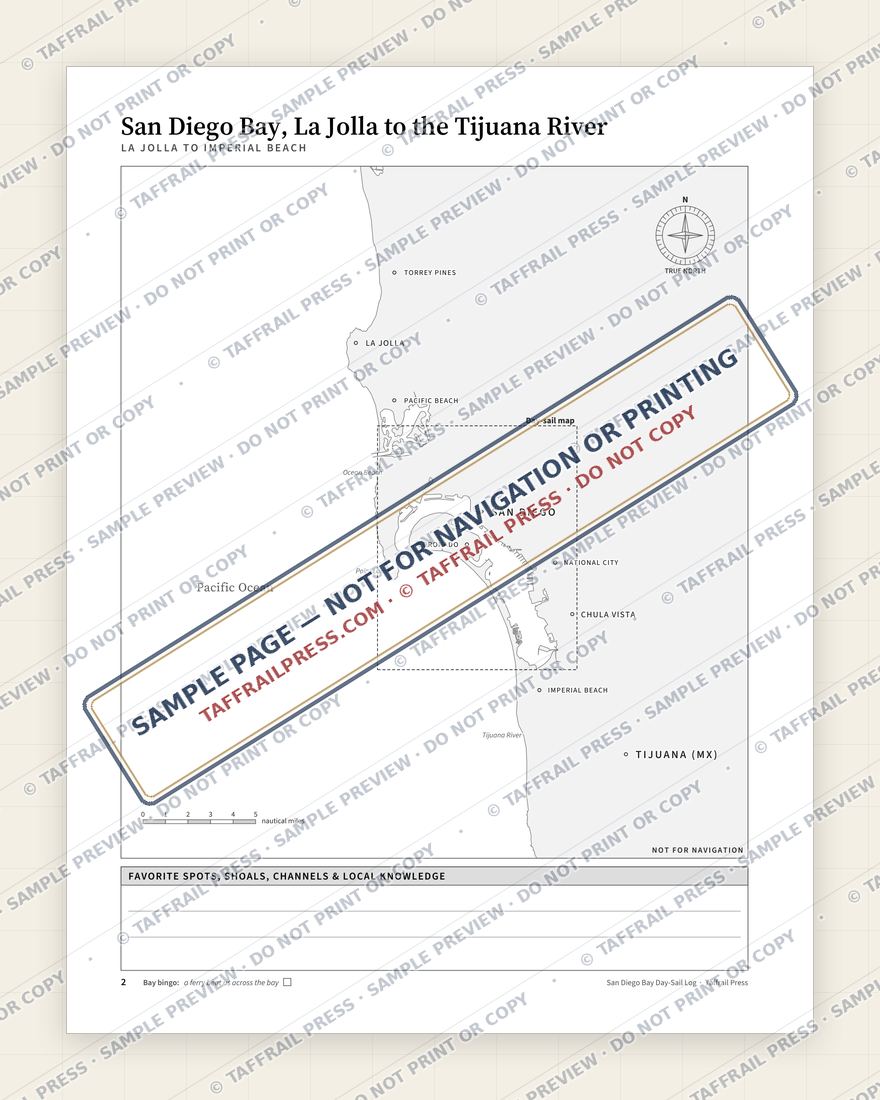 San Diego Bay Day-Sail Log — Interior preview 2: Regional overview map & contents (watermarked sample)