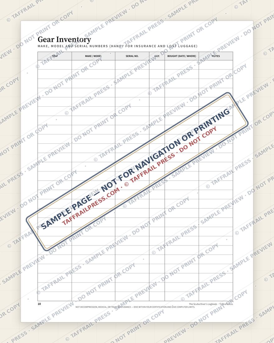 The Scuba Diver’s Logbook — Interior preview 5: Checklists, readiness & planning (watermarked sample)
