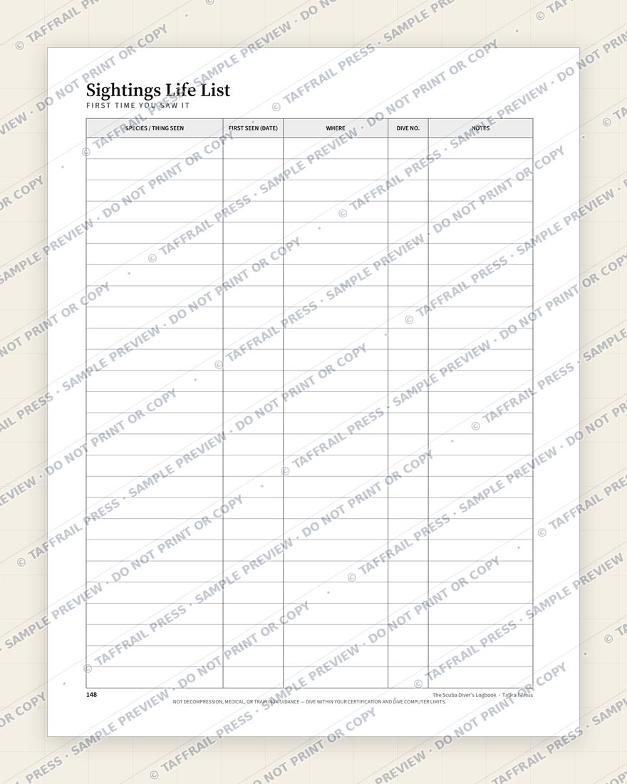 The Scuba Diver’s Logbook — Interior preview 7: Season summary & totals (watermarked sample)