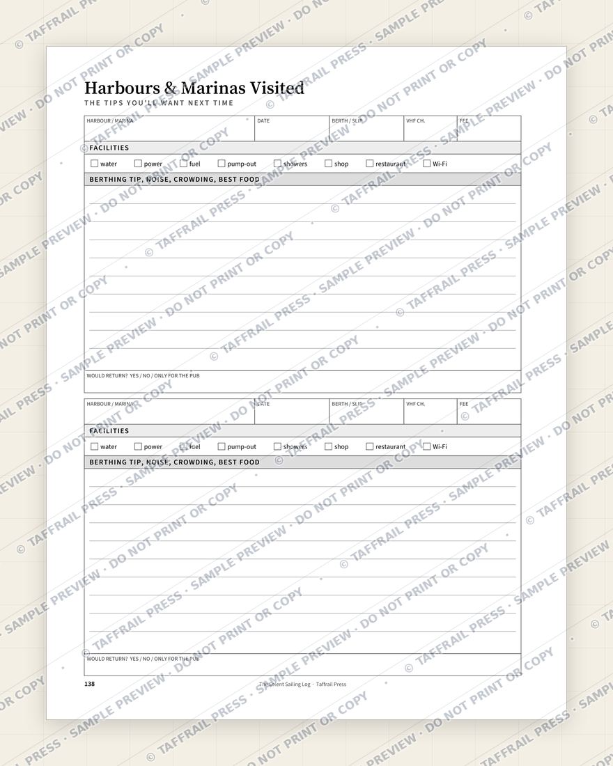 The Solent Sailing Log — Interior preview 6: Regional reference tables & directory (watermarked sample)