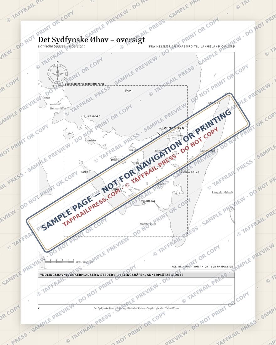 Det Sydfynske Øhav – Sejlerlog — Interior preview 2: Regional overview map & contents (watermarked sample)