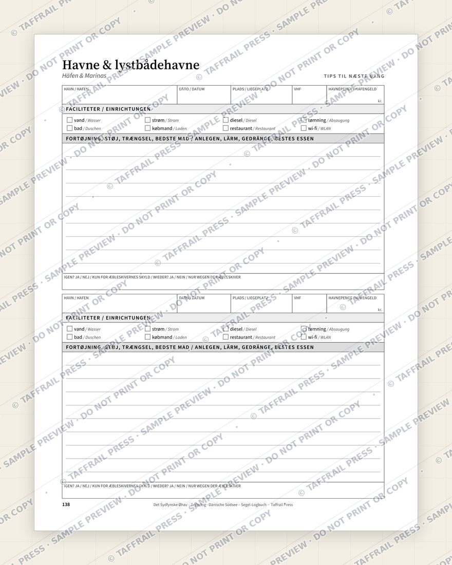 Det Sydfynske Øhav – Sejlerlog — Interior preview 6: Regional reference tables & directory (watermarked sample)