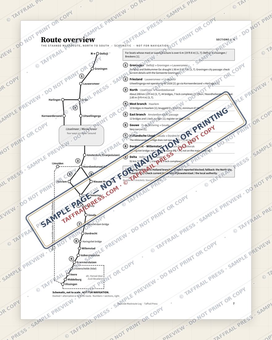 Staande Mastroute Log — Interior preview 2: Regional overview map & contents (watermarked sample)