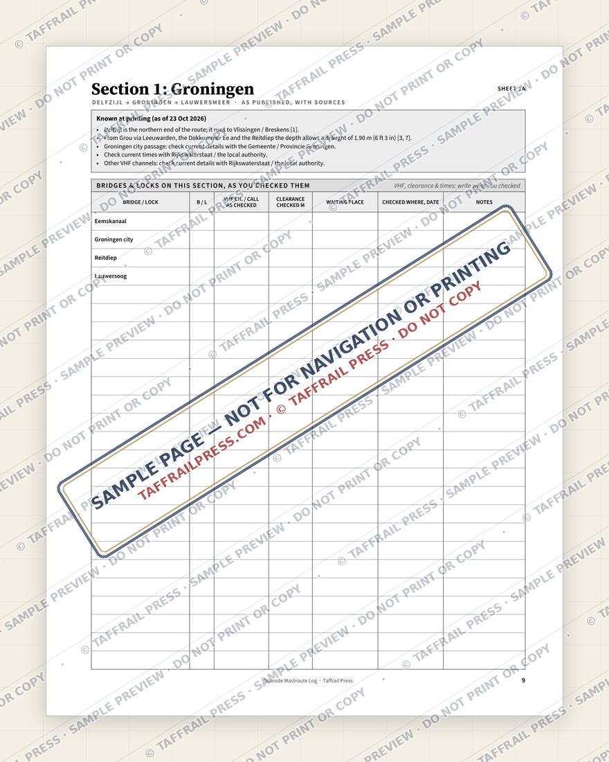 Staande Mastroute Log — Interior preview 5: Checklists, readiness & planning (watermarked sample)