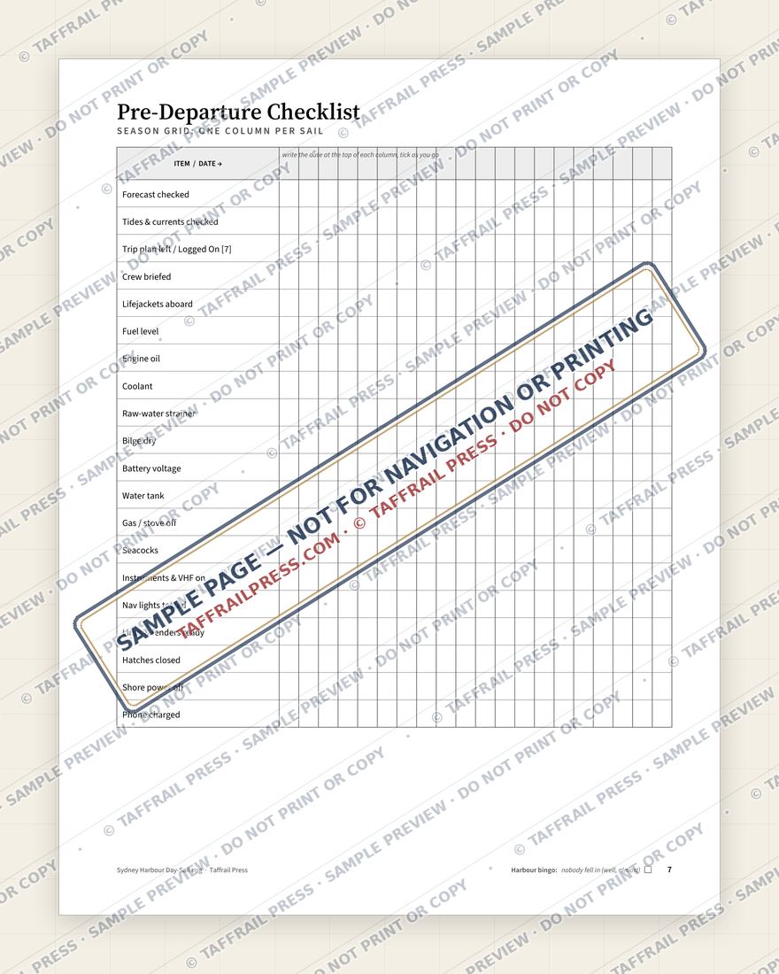 Sydney Harbour Day-Sail Log — Interior preview 5: Checklists, readiness & planning (watermarked sample)